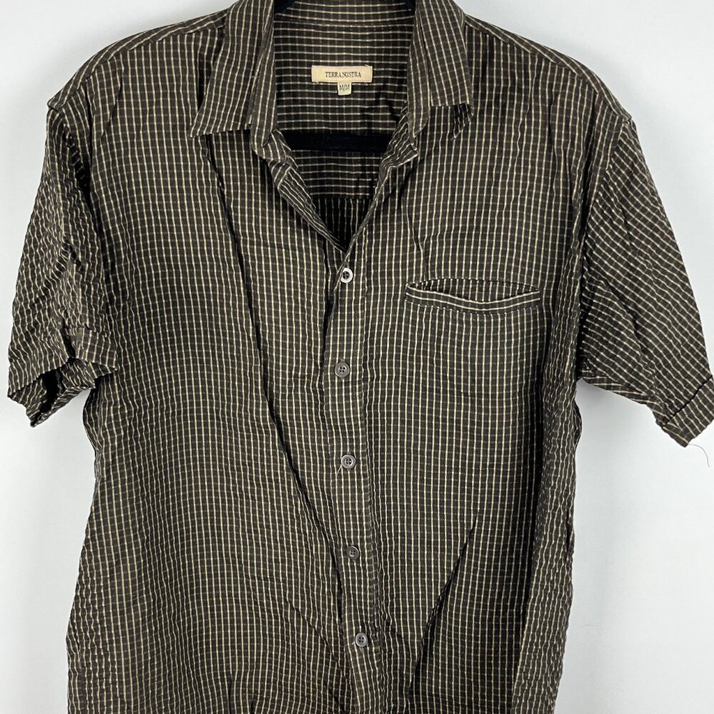 Terra Nostra Casual Button Down Shirt Size M Brown Short Sleeve Chest Pocket